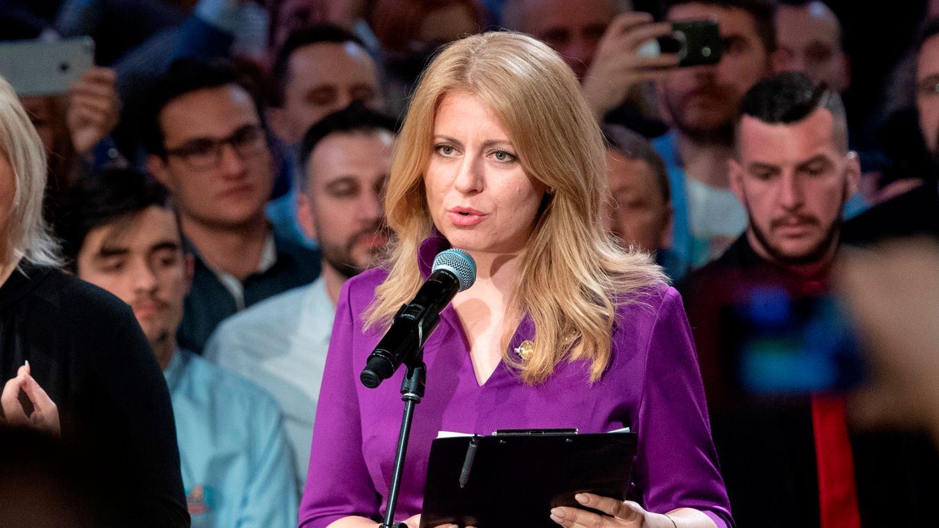 politics vote election voting Horizontal Presidential candidate Zuzana Caputova delivers a speech after winning the elections at her election's headquarters in Bratislava, on March 30, 2019. - Vocal government critic and anti-corruption activist Zuzana Ca