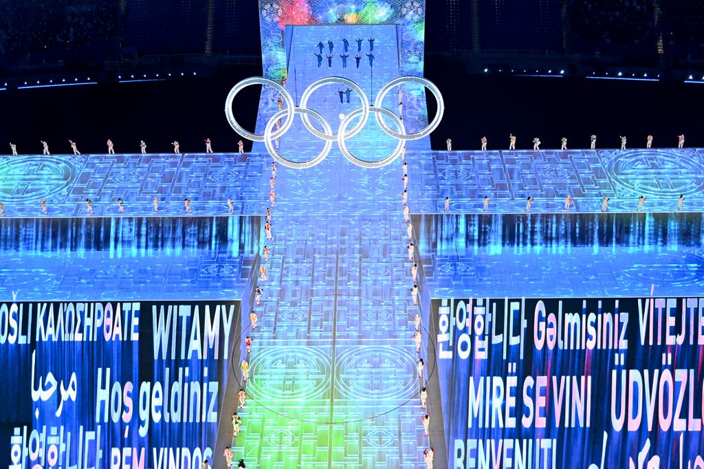 2022, Peking, téli olimpia, nyitóünnepség, megnyitó,   Oly Horizontal OLYMPIC GAMES OVERVIEW HIGH ANGLE ROBOTICS 