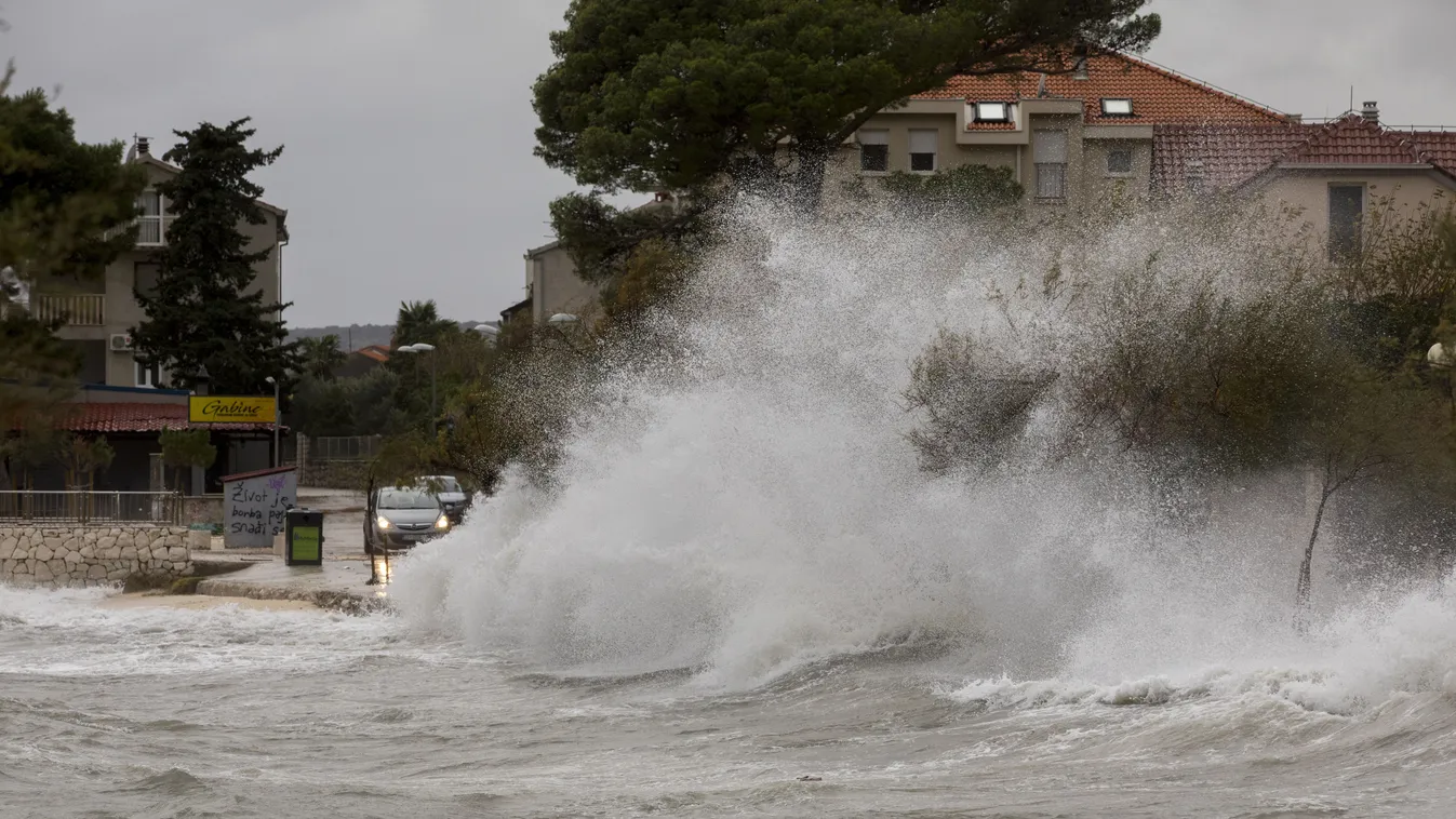 Horvátország, vihar, Adriai-tenger. Heavy wind at Adriatic coasts coast Croatia November Adriatic Zagreb shore heavy wind 2019 