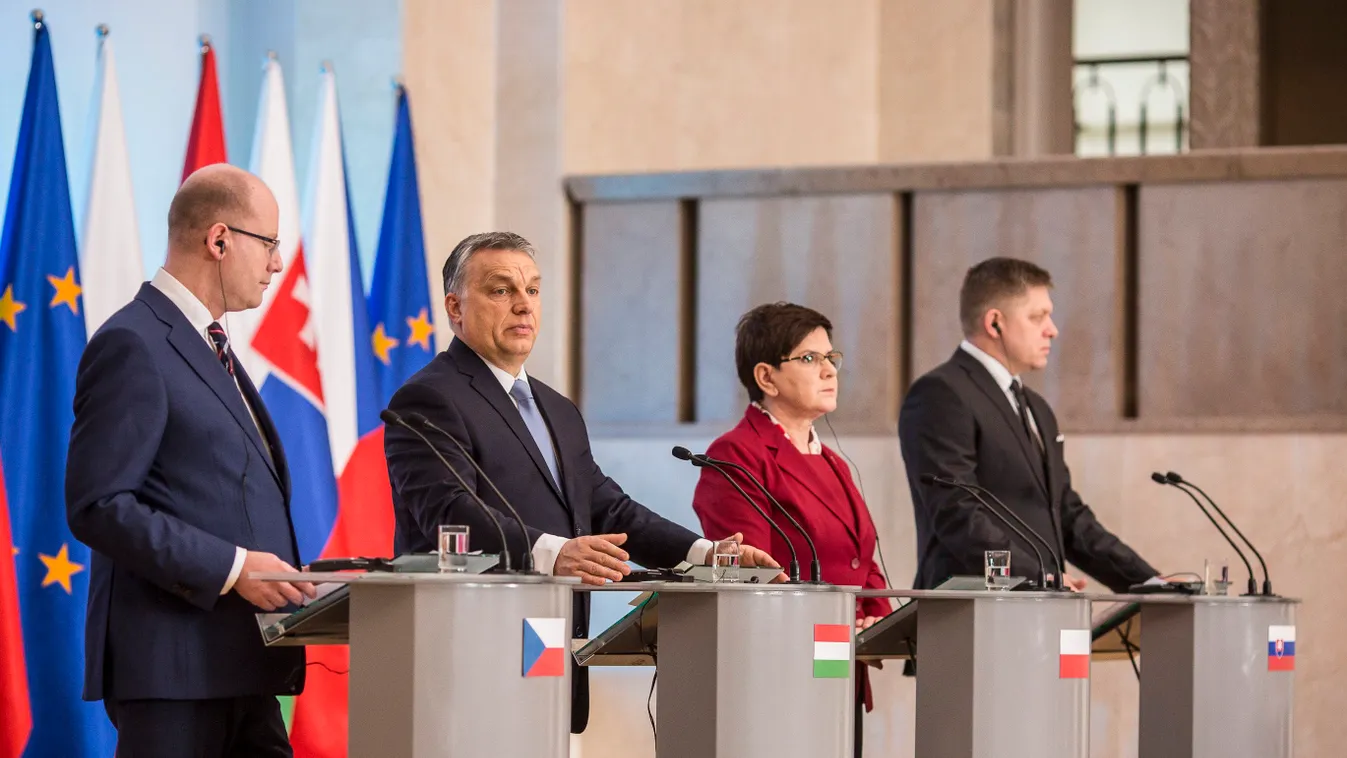 Orbán Viktor; SOBOTKA, Bohuslav; FICO, Robert; SZYDLO, Beata; Varsó, V4-konferencia, Orbán Viktor 
