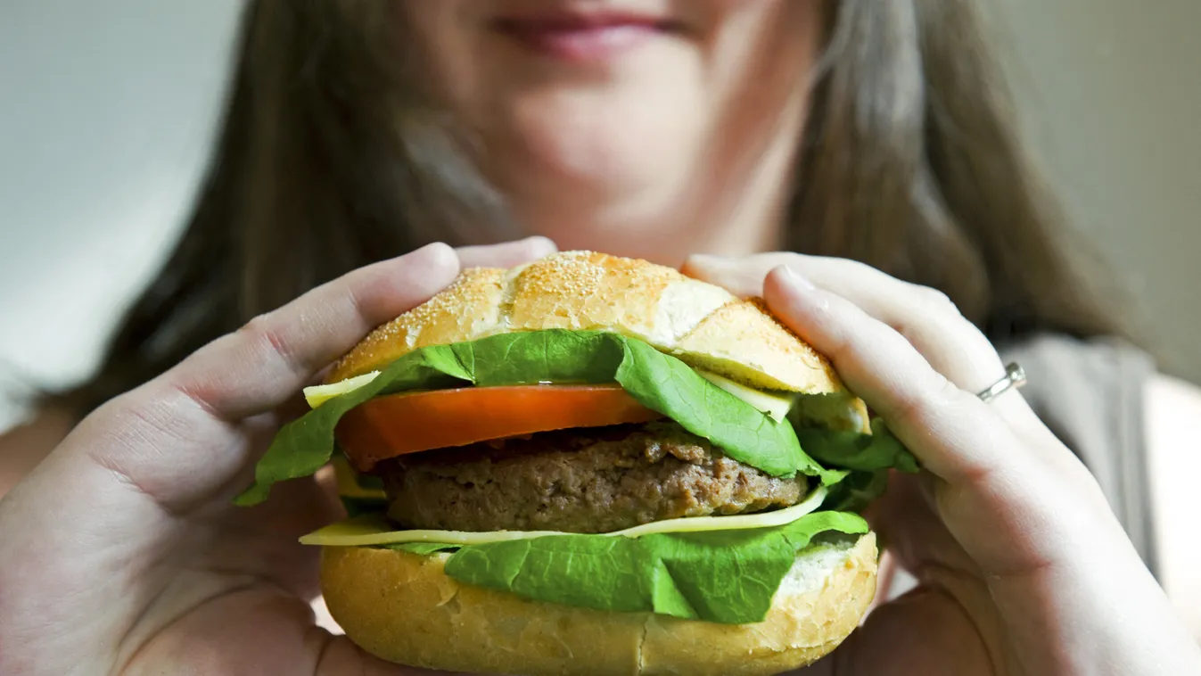 kövér elhízott túlsúlyos nő hamburger 