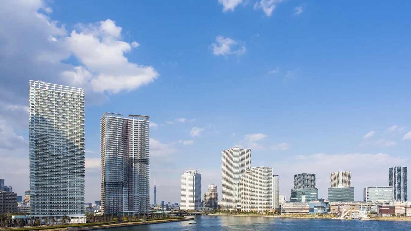 Architecture Asia Blue Sky Building Canal Copy Space Day General View Honshu Housing Island Islet Japan Light Effect Modern No People Outdoors Sea Solveig Placier Substructure Sunny Tokyo Urban Scene Urbanism Water Horizontal 