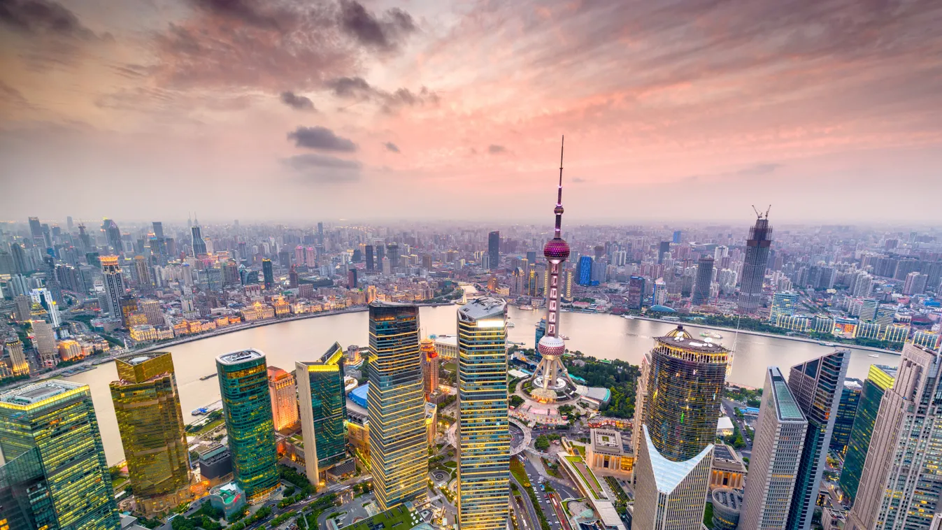 városok, galéria, Shanghai,,China,Aerial,Cityscape,Over,The,Pudong,District. Shanghai, China aerial cityscape over the Pudong District. 