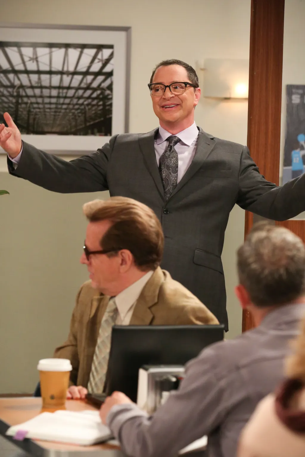 "The Change Constant" - Pictured: President Siebert (Joshua Malina). Sheldon and Amy await big news, on the series finale of THE BIG BANG THEORY, Thursday, May 16 (8:00-8:30PM, ET/PT) on the CBS Television Network. Photo: Michael Yarish/Warner Bros. Enter