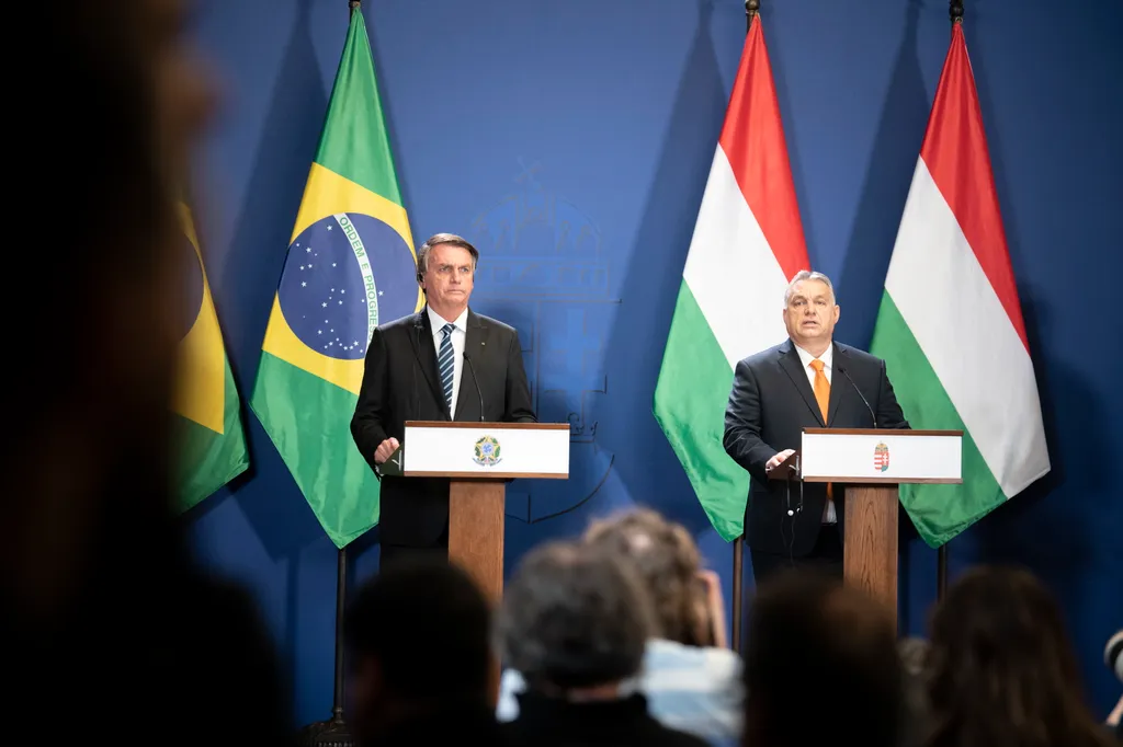A brazil államfő Budapesten, Orbán Viktor, Jair Bolsonaro 