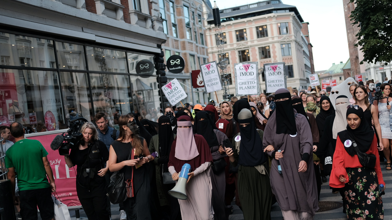 Protests Agains Anti-muslim Law In Denmark News General NEws August 1 2018 1st August 2018 Danish Government Ban Muslim Street Strime Demonstration Demonstrators crowd social group infrastructure road event city public event recreation Social Issues Denma