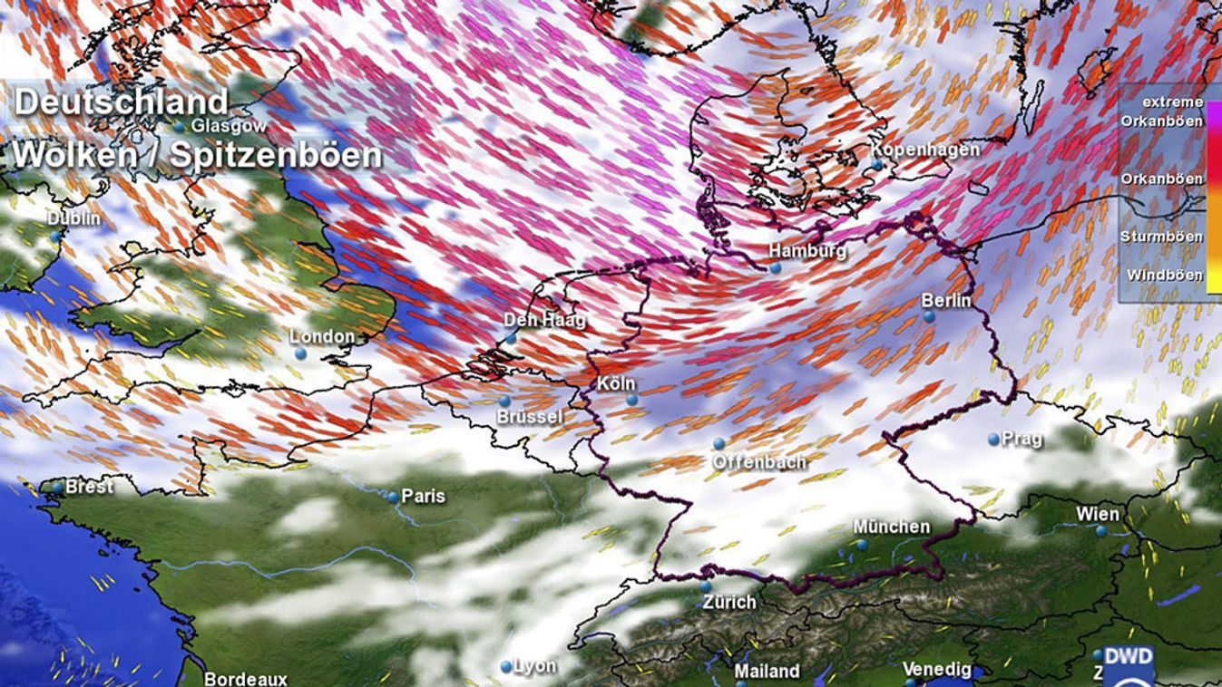 A Xaver orkán helyi idő szerint az esti órákban érkezik meg Észak-Németország fölé, óránkénti 130-140 kilométeres sebességű széllökésekkel és hóviharokkal, Német Időjárástani Intézet 