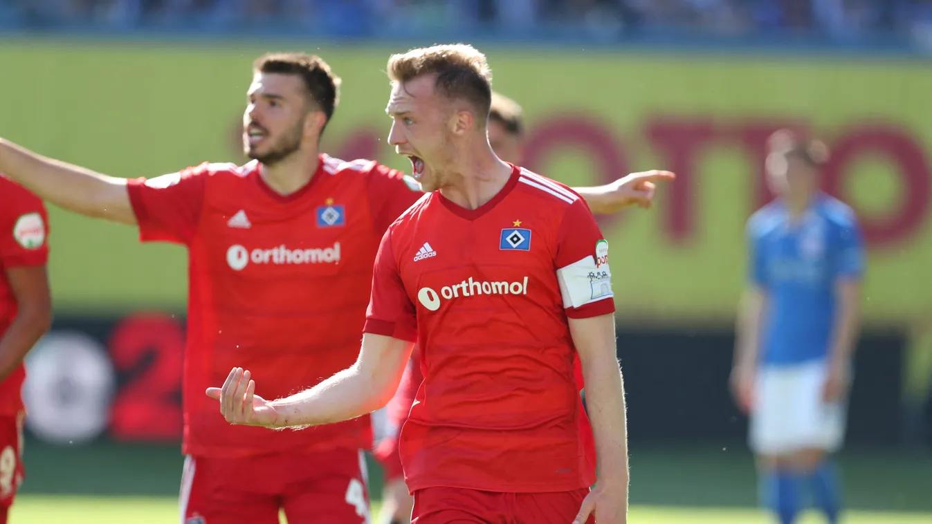 Hansa Rostock - Hamburger SV Sports soccer 2. Bundesliga Group of two Goal celebration cheers Horizontal JOY 