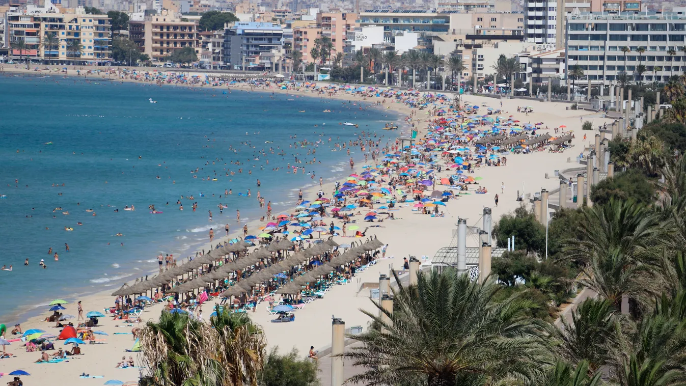 Spanyolország, Mallorca, tengerpart, tömeg, strand 