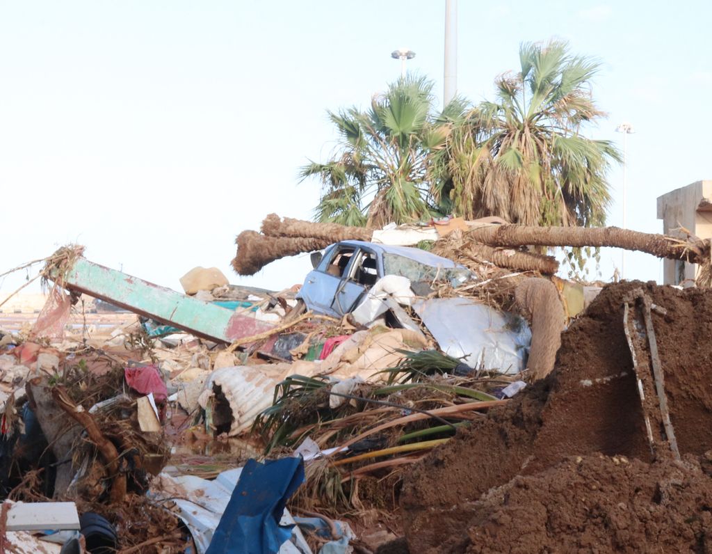 Líbia, áradás, árvíz, gátszakadás, gát, vihar, eső, esőzés, pusztítás 