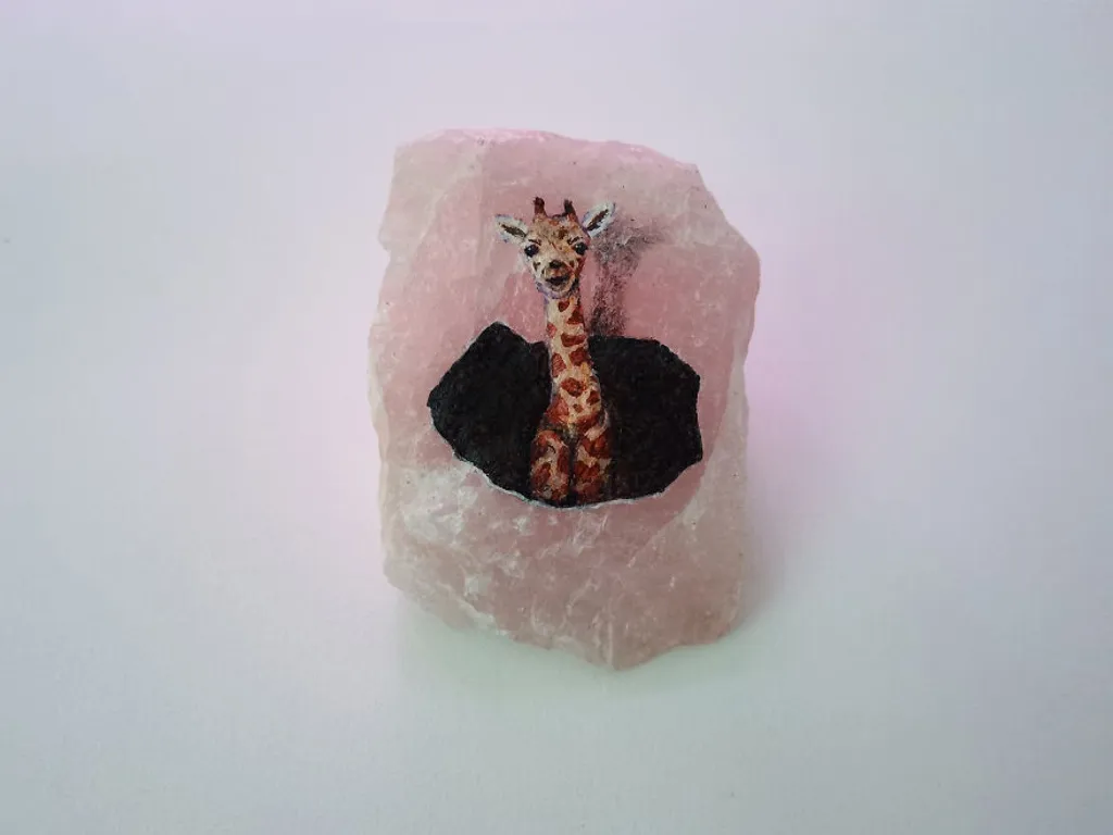 Egy művész rózsakvarcra fest miniatűr állatportrékat 