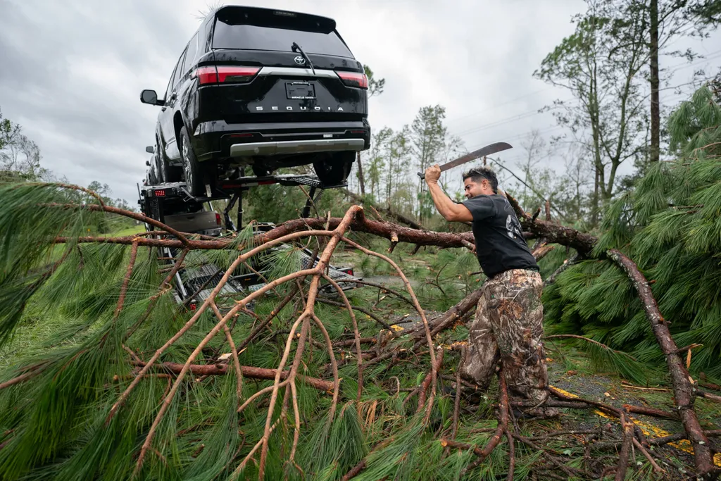 Florida, Idalia hurrikán, időjárás, , eather Color Image Fallen Tree Truck Driver Photography Close To I-10 Madison Topix Bestof Bestpix Gulf Coast States Extreme Weather Branch Hurric 