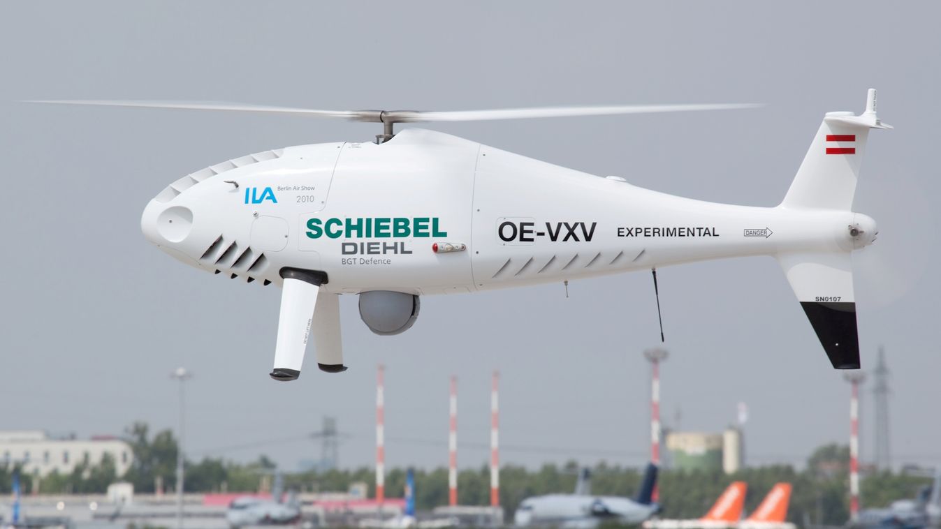 HORIZONTAL Handout picture released by Schiebel on June 8, 2010 shows Schiebel's unmanned aerial vehicle Camcopter S-100 during its presentation at the International Aerospace Exhibition (ILA 2010) on June 8, 2010 at the Schoenefeld airport in Berlin. The