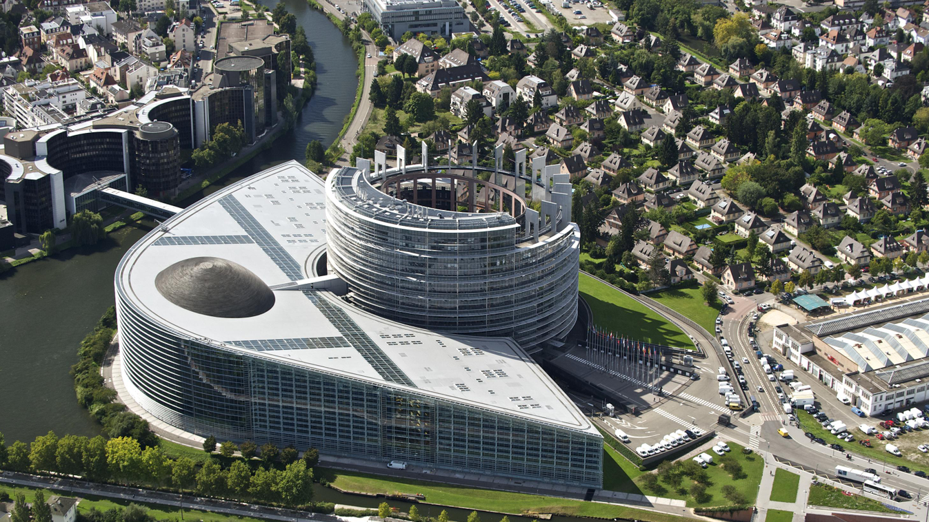 LOW Building Aerial View of the EP in Strasbourg European Parliament Europa Parlament 