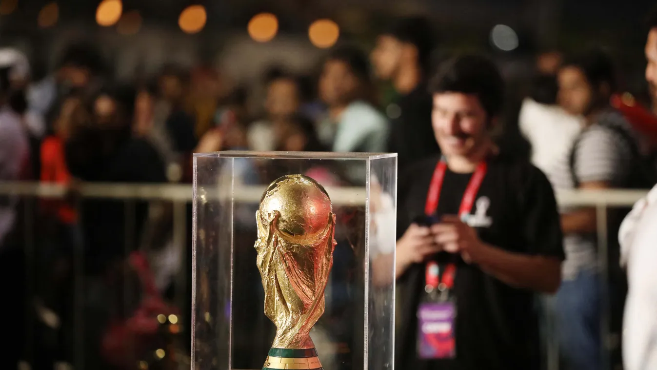 FIFA World Cup trophy goes on display in Doha 2022,Corniche Street,december,Doha,Qatar,trophy,World Cup Horizontal 