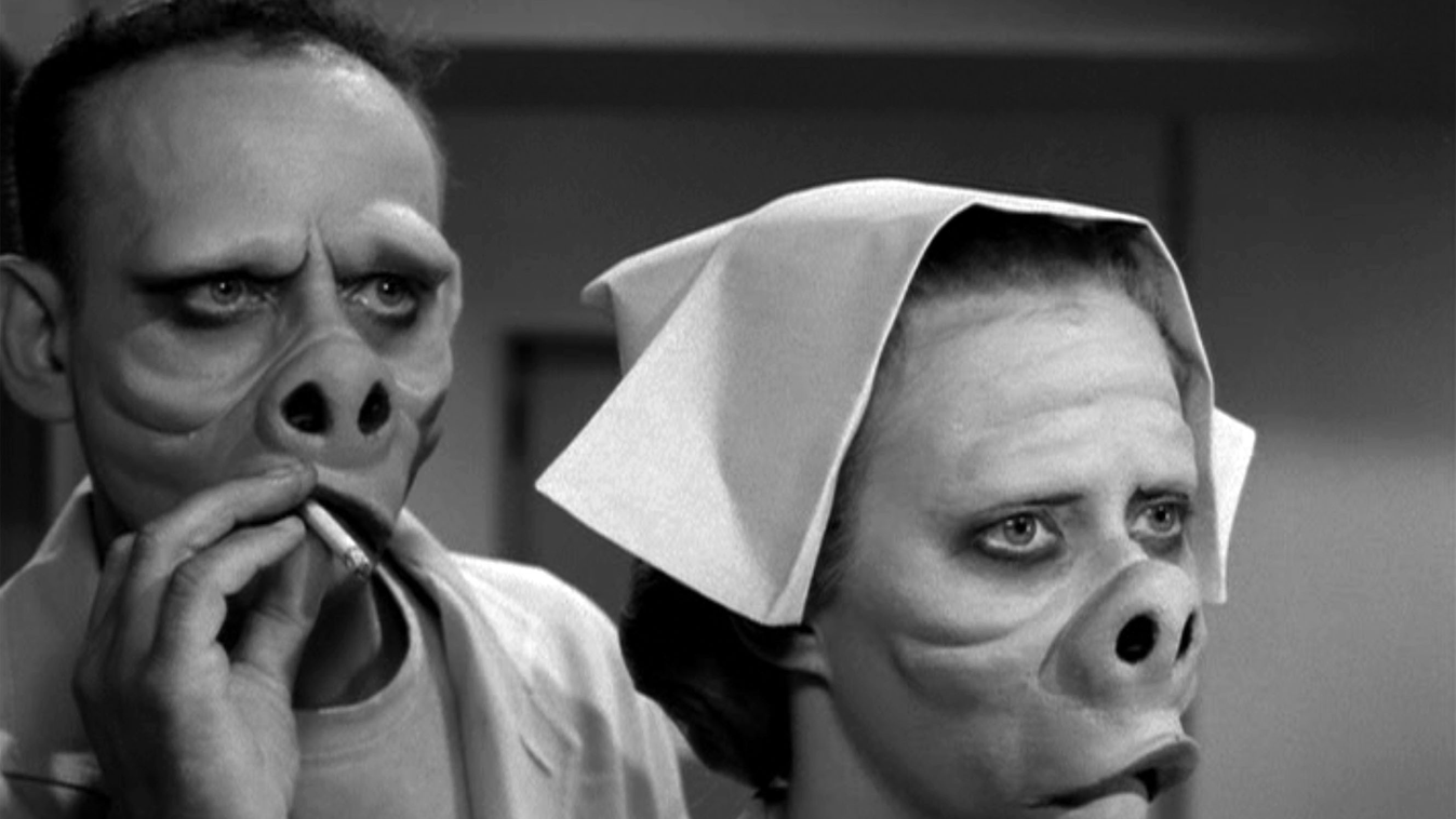 Twilight Zone LOS ANGELES - NOVEMBER 11: Twilight Zone episode 'Eye of the Beholder', written by Rod Serling. Character hospital workers in makeup done by William Tuttle. Originally broadcast on November 11, 1960. Season 2, episode 6. Image is a frame gra