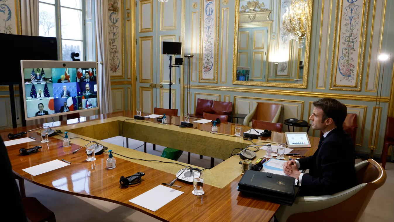 Ukrán válság, 2022. Ukrajna, Emmanuel Macron francia elnök, MACRON, Emmanuel; PUTYIN, Vlagyimir 