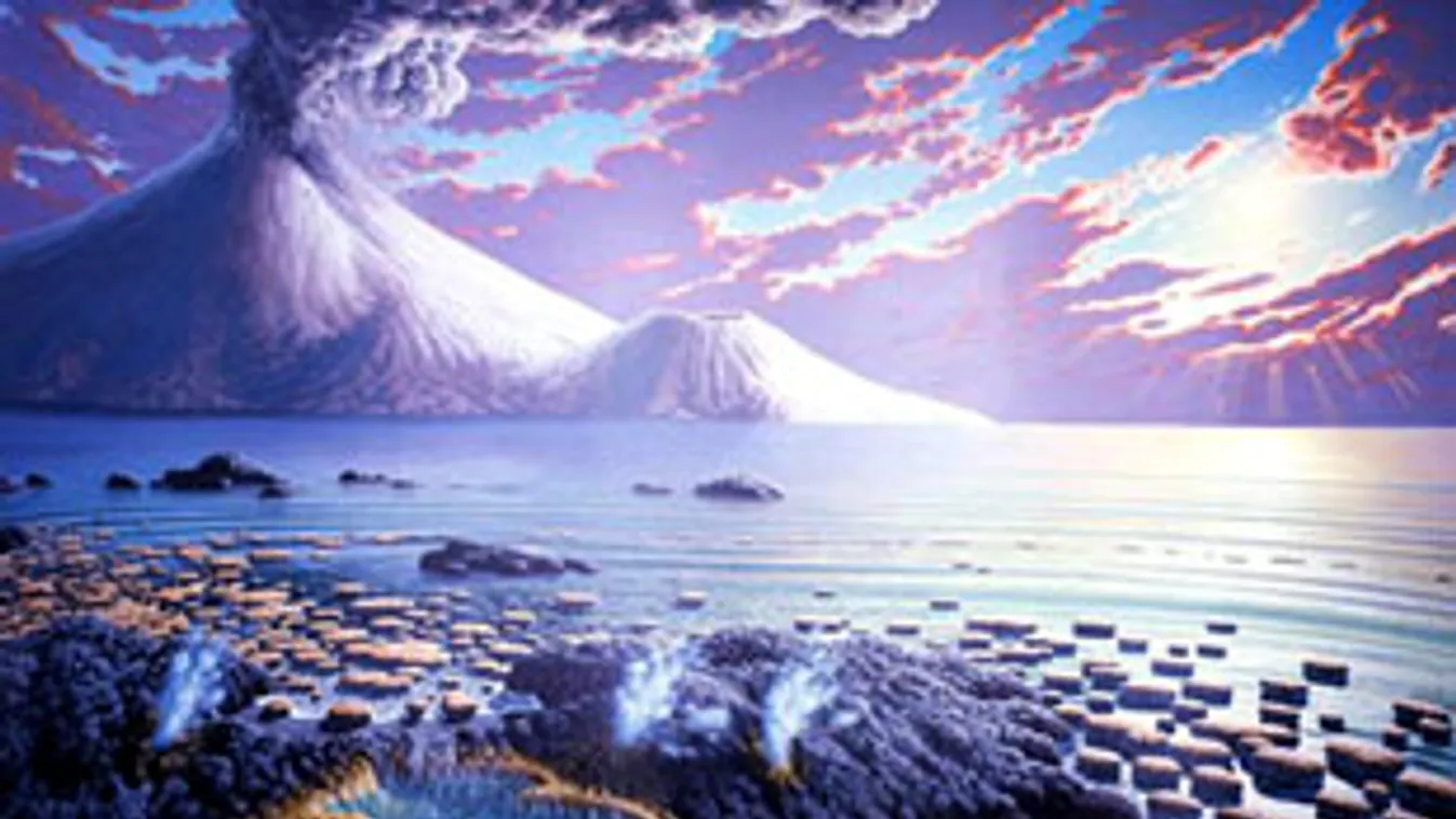 Fantáziarajz a Földről az archaikum idejéből, amely 4000 millió évvel ezelőtt kezdődött
