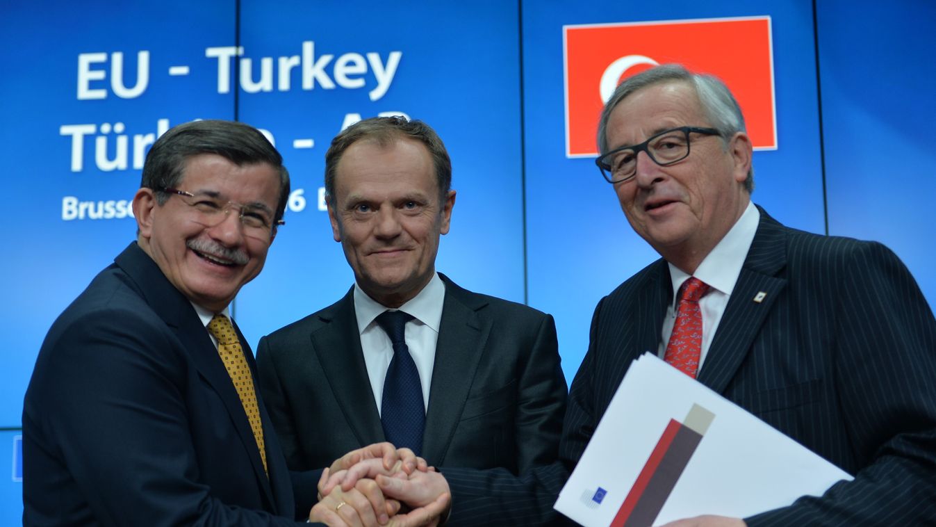 Turkey-EU Heads of State or Government summit Brussels DIPLOMACY 2016 Belgium PRESS CONFERENCE POLITICS EU Leaders Summit refugee deal Turkey-EU Heads of State or Government summit SQUARE FORMAT 
