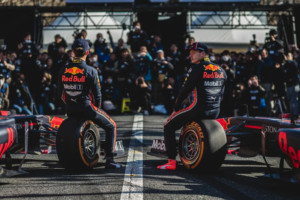 Red Bull Racing Show Run 2019 Tokyo, Japan Max Verstappen and Pierre Gasly pose for a portrait during the Red Bull Showrun Tokyo at Meiji Jingu Gaien Icho Namiki in Tokyo, Japan, on 9th March, 2019. 
