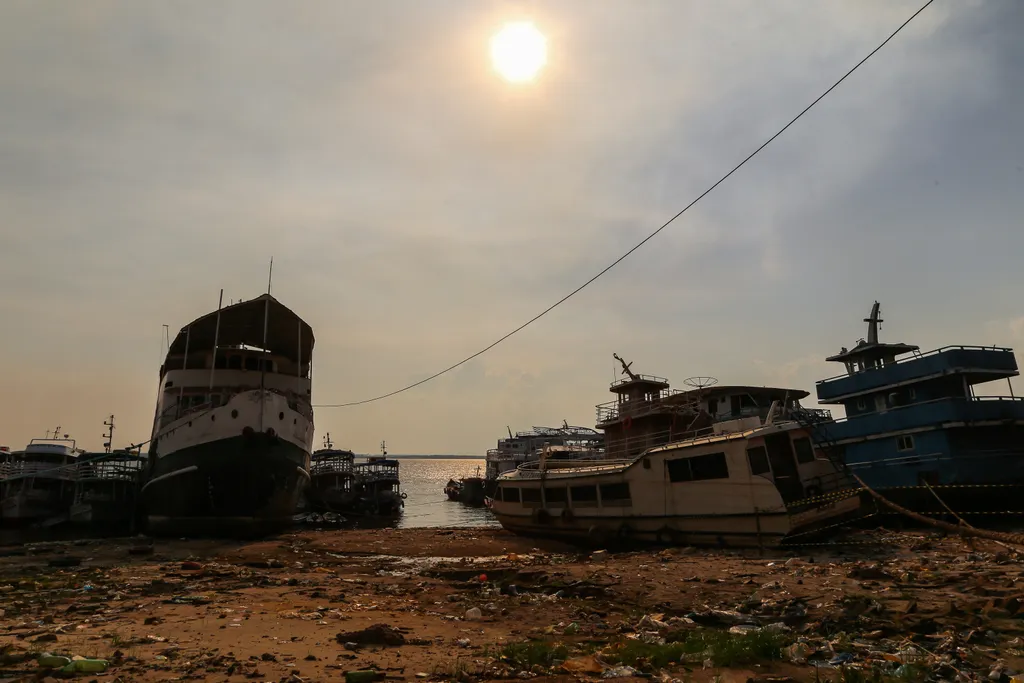 Amazonas, vidék, szárazság, folyó, folyók, vízszint, alacsony, Manaus, Brazília 