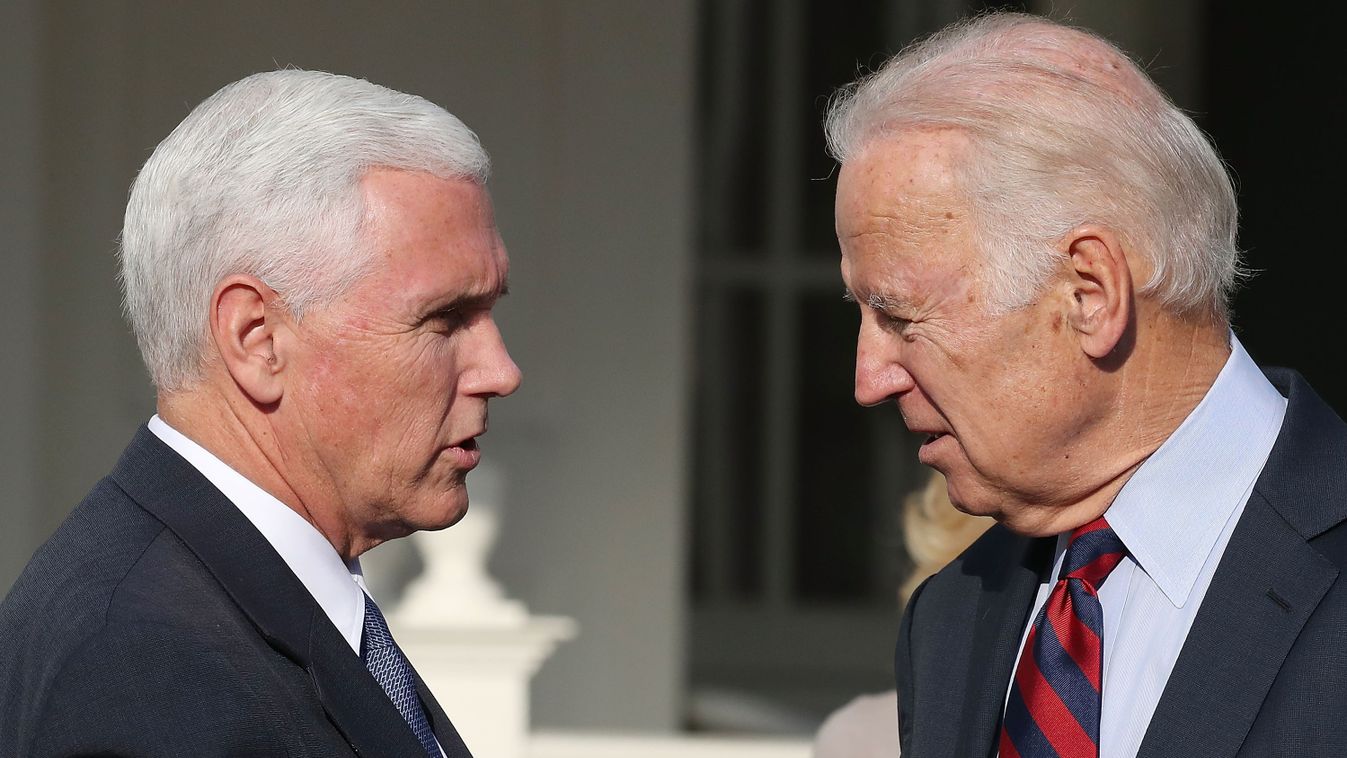 GettyImageRank2 POLITICS GOVERNMENT WASHINGTON, DC - NOVEMBER 16: Vice President Joseph Biden, (R), shakes hands with Vice President-elect Mike Pence, at the Naval Observatory, on November 16, 2016 in Washington, DC. Vice President Biden and his Wife, Dr.