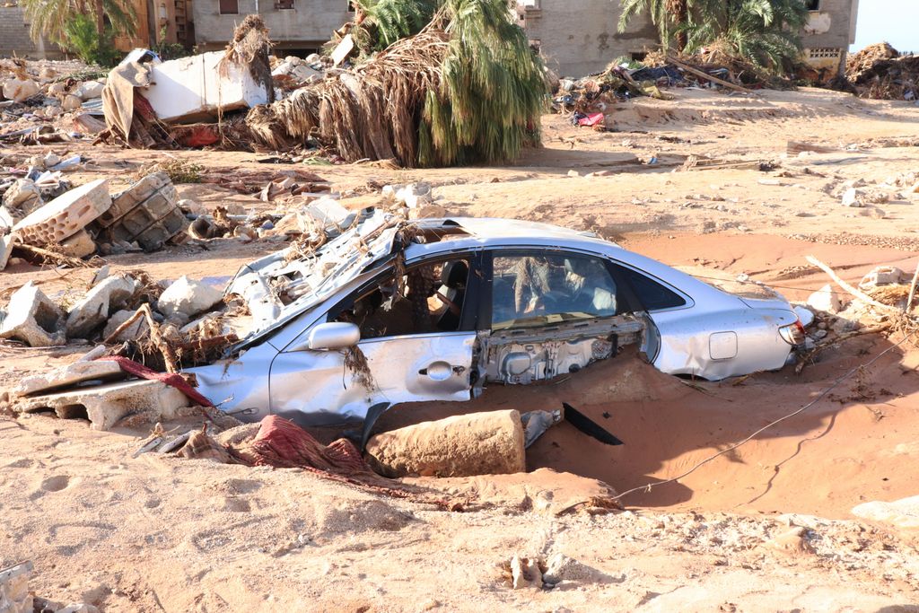 Líbia, áradás, árvíz, gátszakadás, gát, vihar, eső, esőzés, pusztítás 