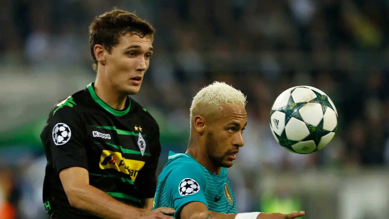 Andreas Christensen (Mönchengladbach) és Neymar (Barcelona), foci 