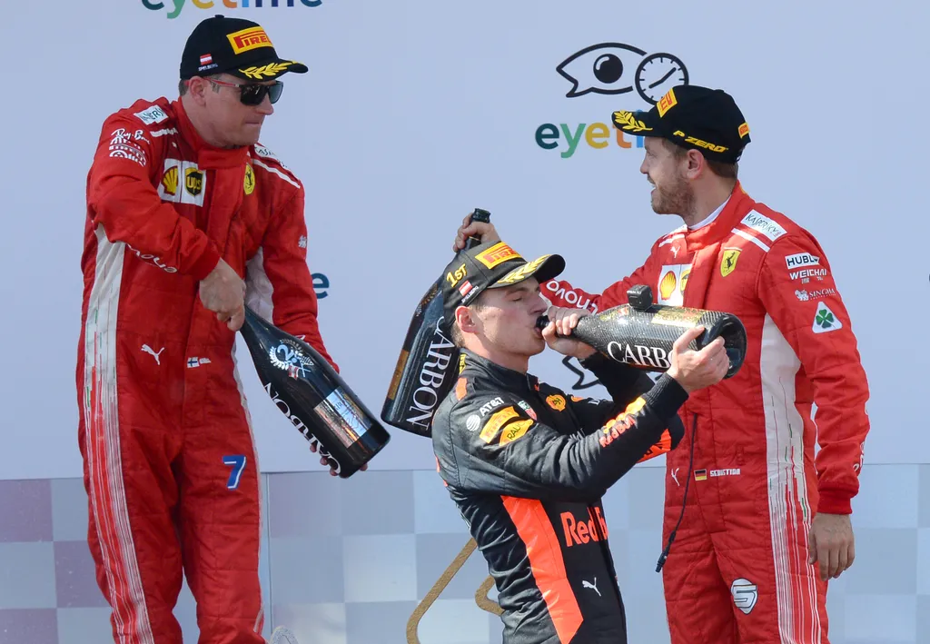 A Forma-1-es Osztrák Nagydíj, Kimi Räikkönen, Max Verstappen, Sebastian Vettel 