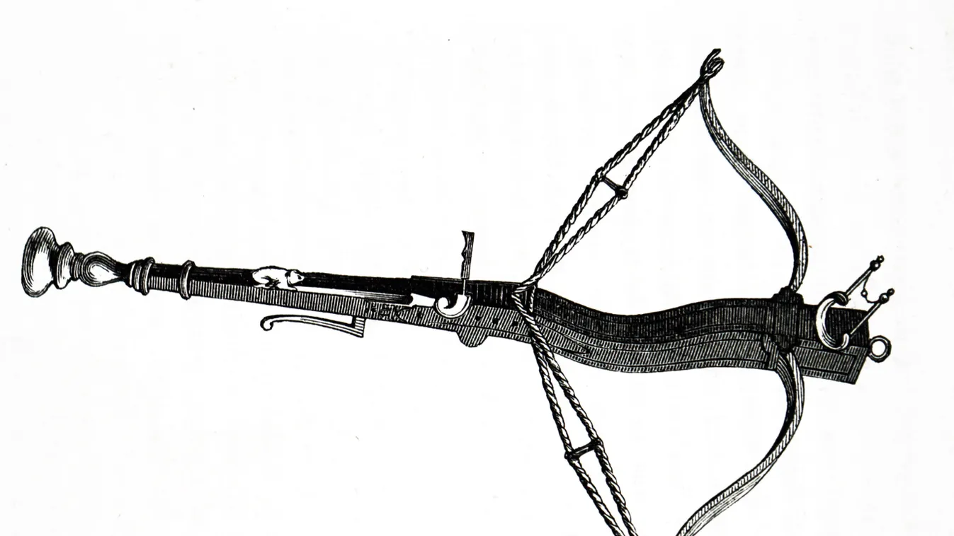 Engraving of an antique crossbow ENGRAVING Engraved Antique Crossbow WEAPON BOW ARROW Trigger 18th Century 