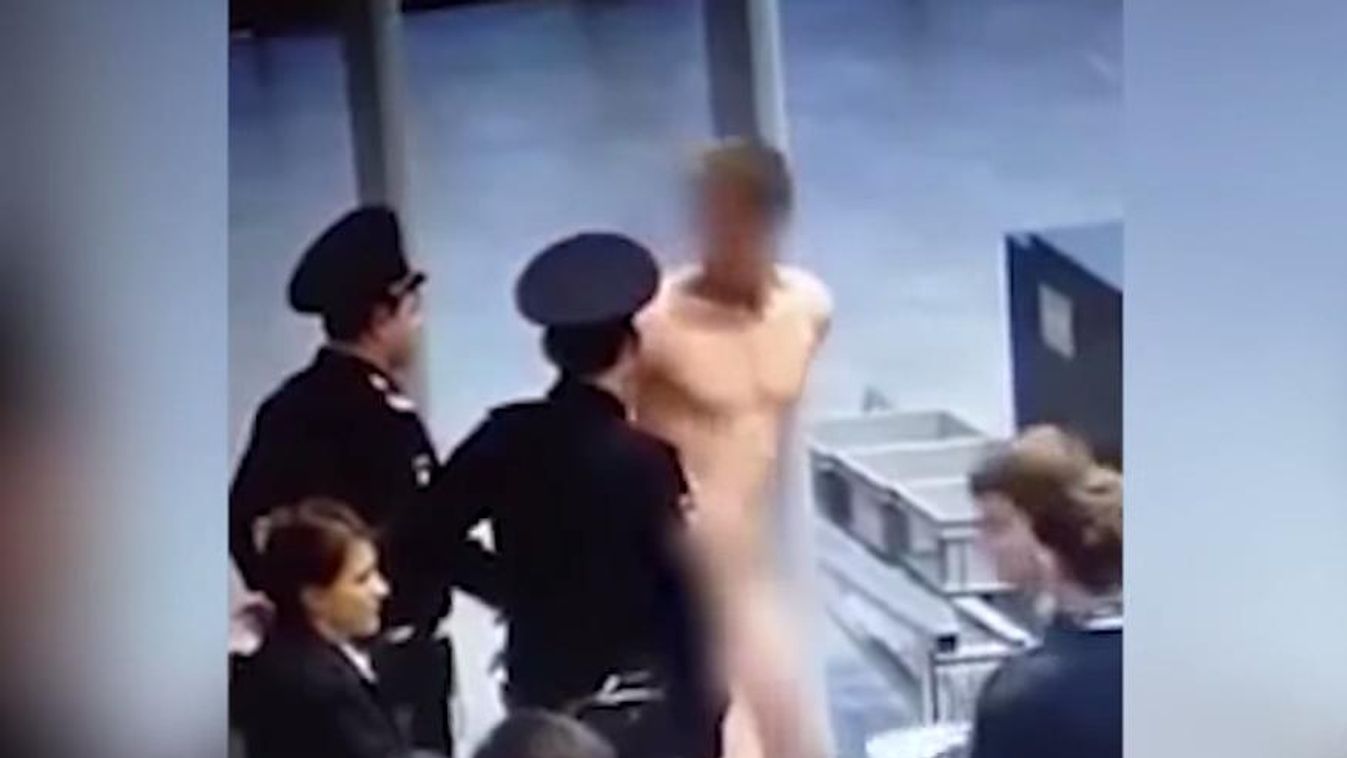 Meztelen férfi a szentpétervári repülőtér biztonsági kapujánál 
