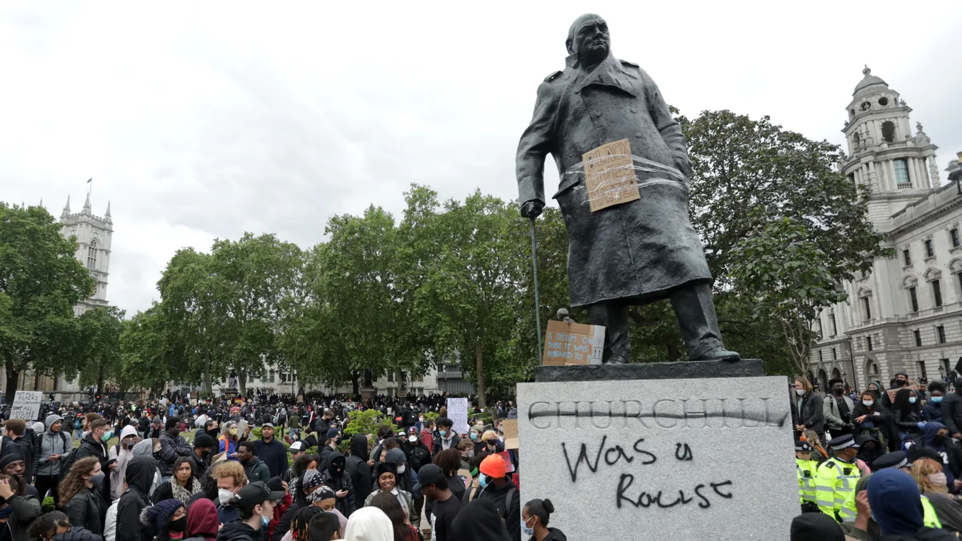Churchilll szobor, London, rongálás, George Floyd 