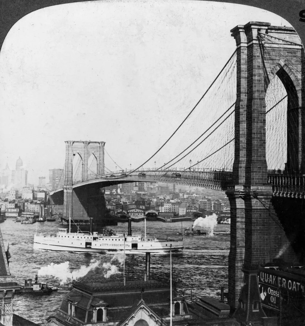 Brooklyn híd, 140, Brooklyn Bridge, New York, USA, early 20th century.Artist: Underwood & Underwood transport transportation city cityscape location century Brooklyn Bridge 