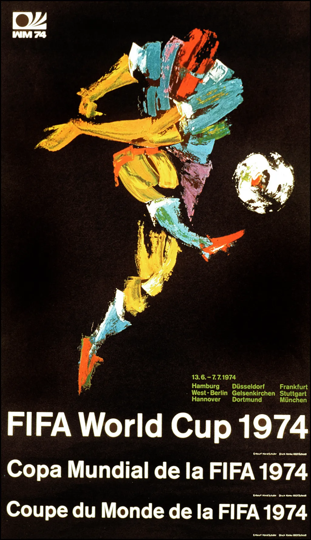 Labdarúgó-világbajnokság, labdarúgóvébé, futballvébé, labdarúgás, hivatalos plakát, poszter, 1974, Németország 