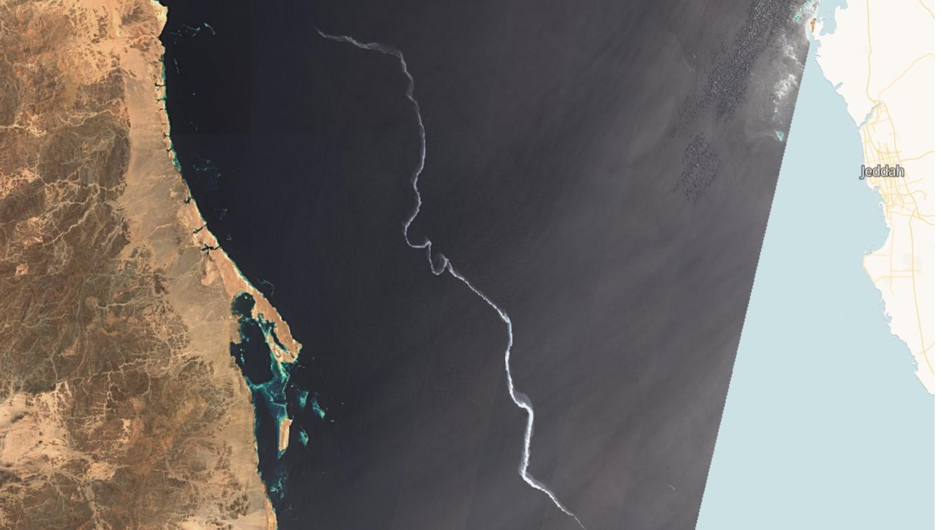 A Sentinel-2 L1C nevű műhold készítette felvétel a Vörös-tengeren észlelt foltról 