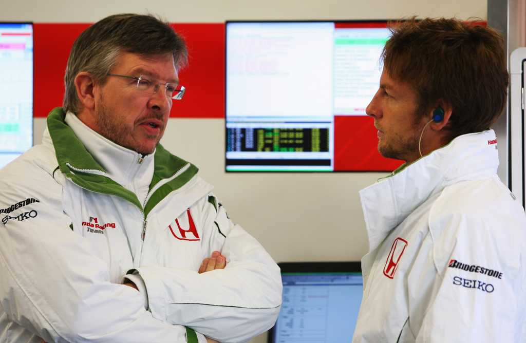 Forma-1, Ross Brawn, Jenson Button, 2008, teszt, Barcelona, Honda 