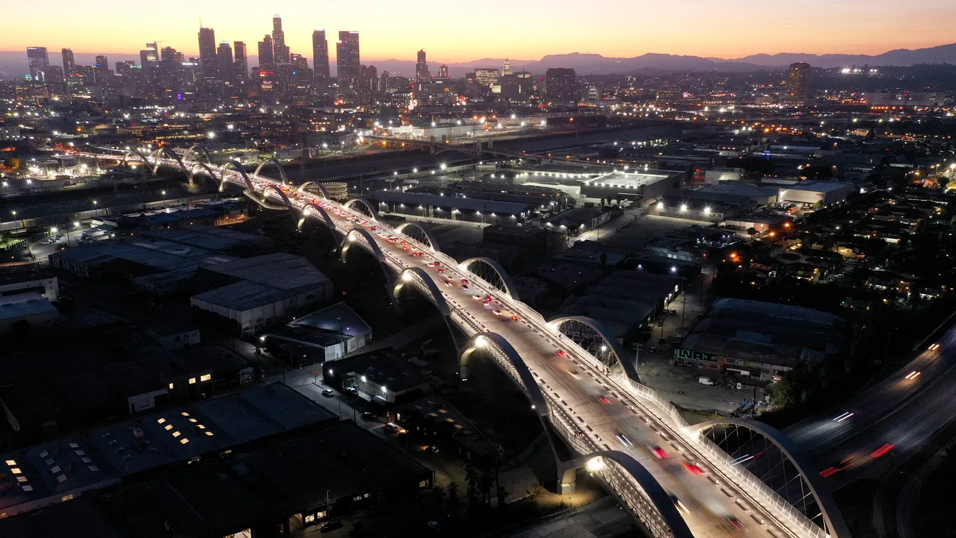 New 6th Street Viaduct Bridge Opens In Los Angeles GettyImageRank2 Color Image business finance and industry drone point of view Horizontal AERIAL VIEW 