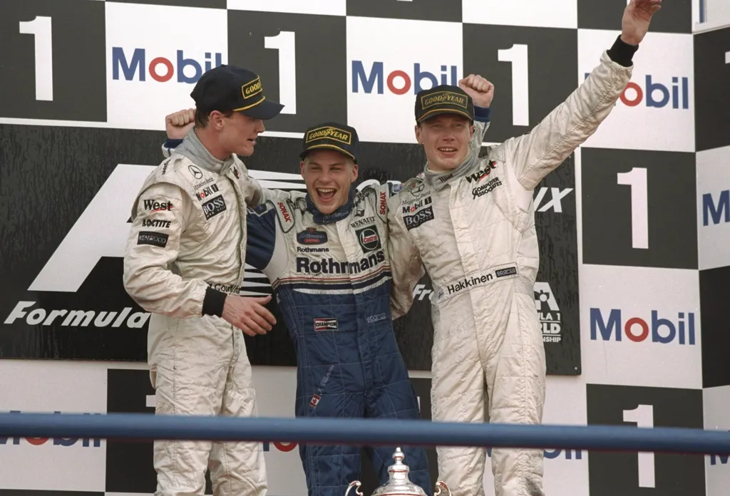 Forma-1, Jacques Villeneuve, Williams, David Coulthard, Mika Häkkinen, McLaren, Európa Nagydíj 1997, dobogó 