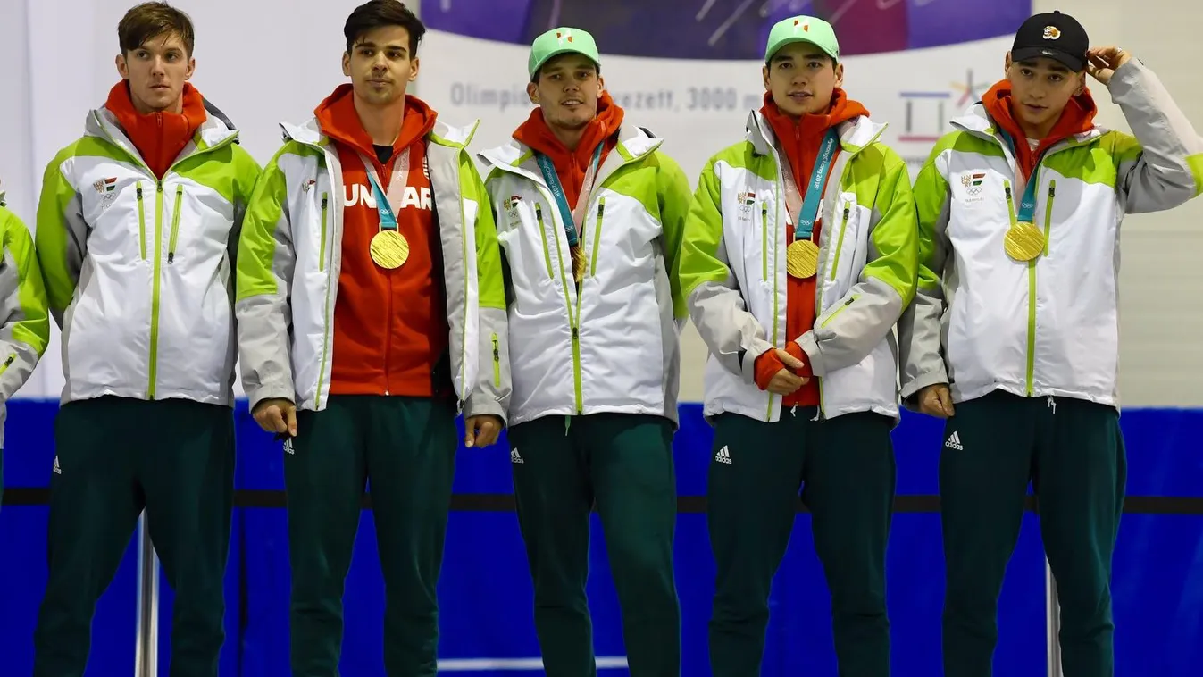 Oláh Bence, Burján Csaba, Knoch Viktor, Liu Shaoang, Liu Shaolin Sándor, olimpiai bajnok férfi rövidpályás gyorskorcsolya váltó 