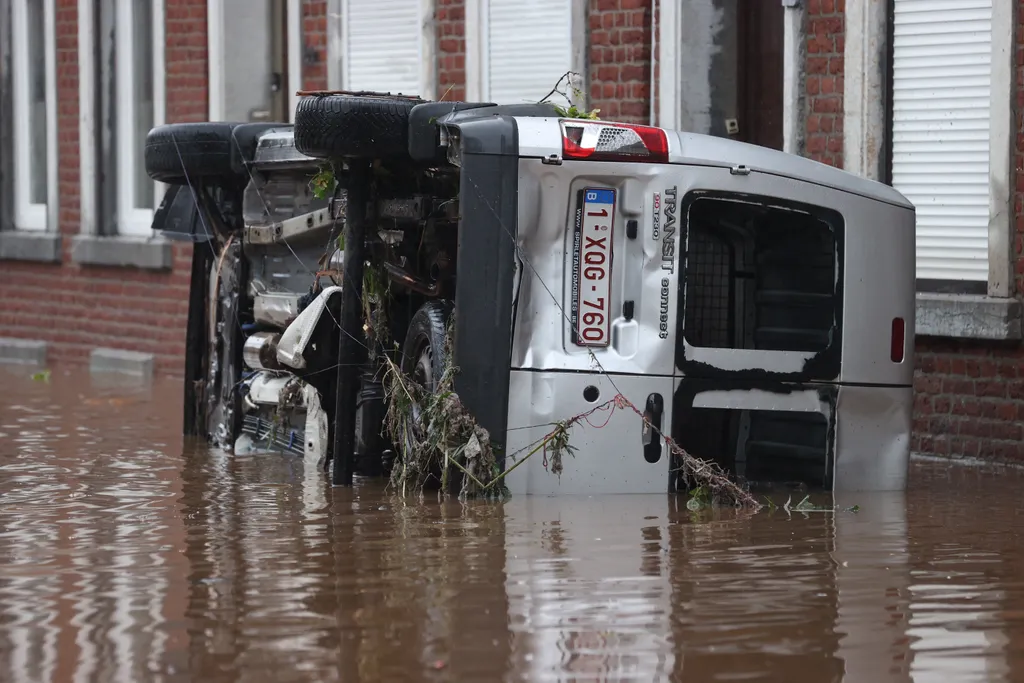 Flooded streets in Belgium as heavy rain in the region Belgium,flood,rain Horizontal 