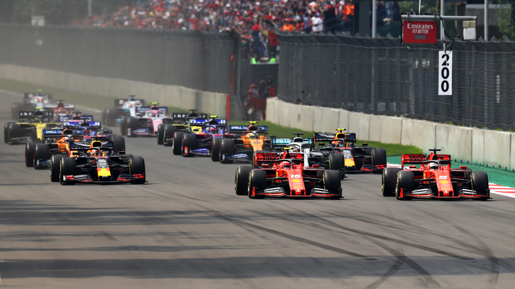 Forma-1, Mexikói Nagydíj, rajt, Vettel, Leclerc, Ferrari, Verstappen, Red Bull 