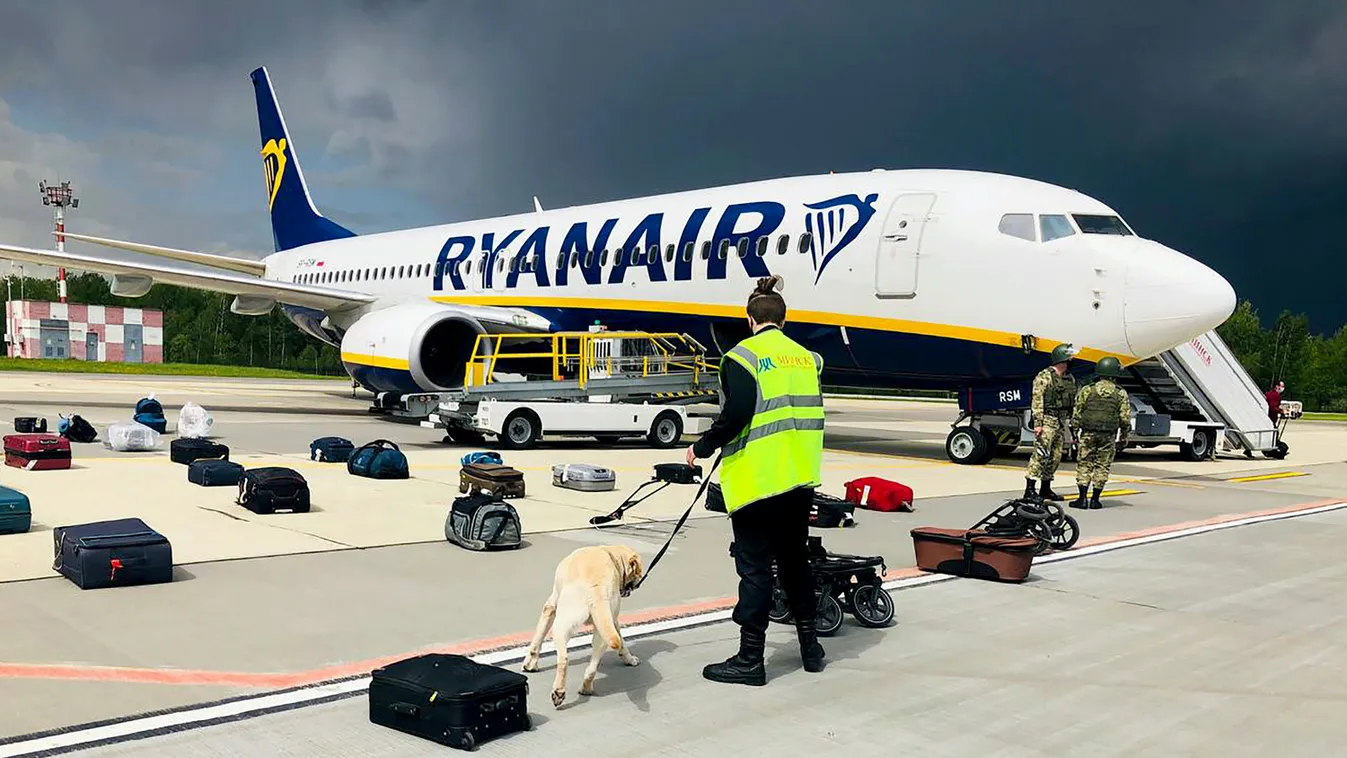 Horizontal AIRLINE PLANE AIRPORT TARMACADAM DOG-HANDLER SNIFFER DOG 