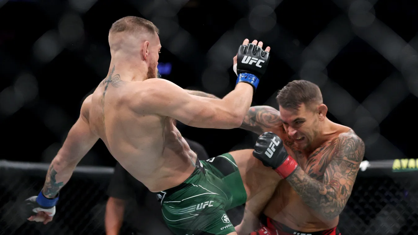 UFC 264: Poirier v McGregor 3 GettyImageRank2 Landing People Combat Sport USA Nevada Las Vegas Fighting Two People Photography Lightweight - Weight Class Competition Round Ultimate Fighting Championship Mixed Martial Arts Ireland Limb - Body Part Dustin P