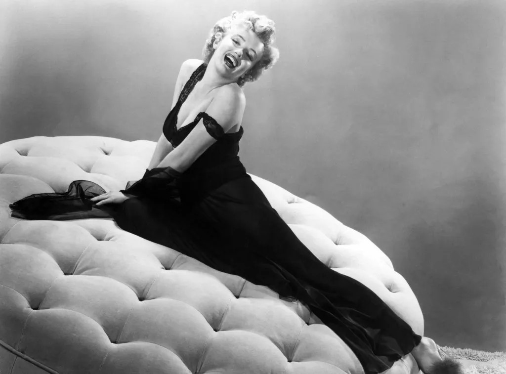 We're Not Married Cinema movie film still movie still publicity still production still american 1950s fifties glamourous bare shoulder long dress black dress open mouth big padded pouf Horizontal FILM WOMAN ACTRESS LAUGHING 