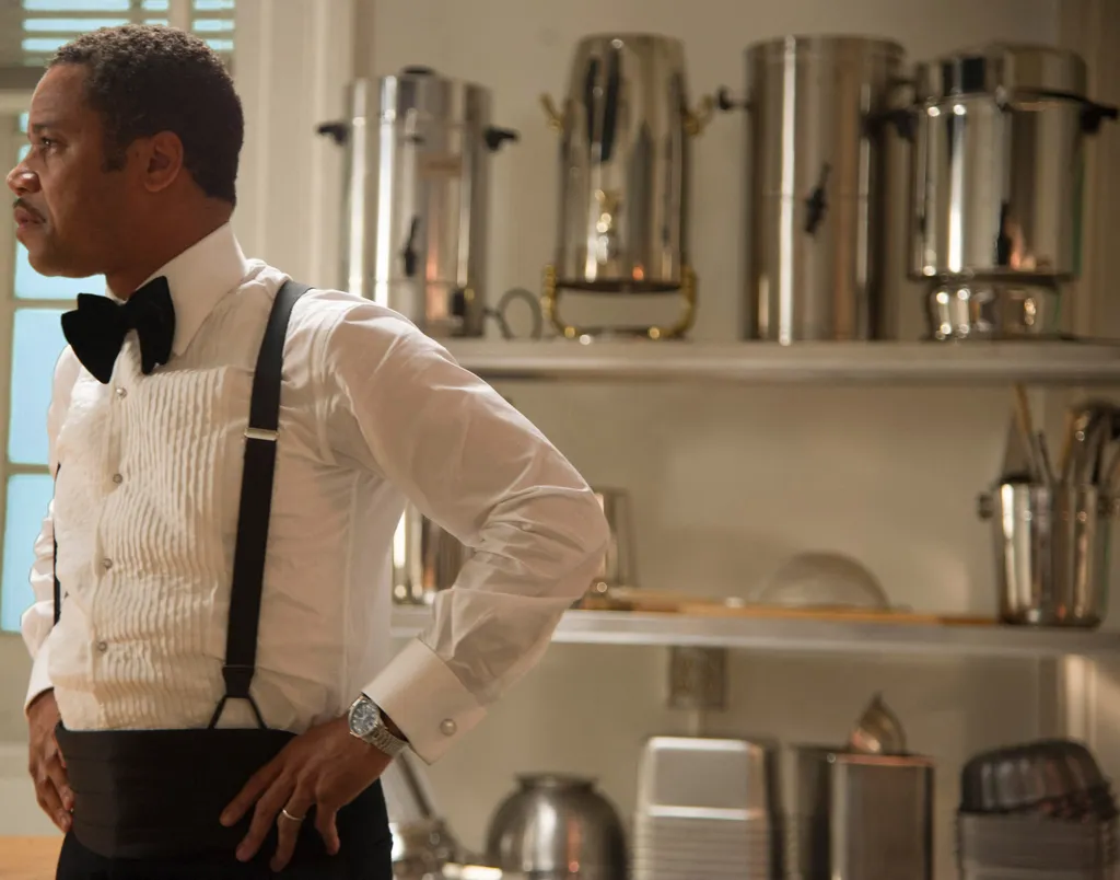 The Butler Cinema domestic servant white shirt black suspenders b braces Horizontal BIOGRAPHY HISTORY MAN BOW TIE 