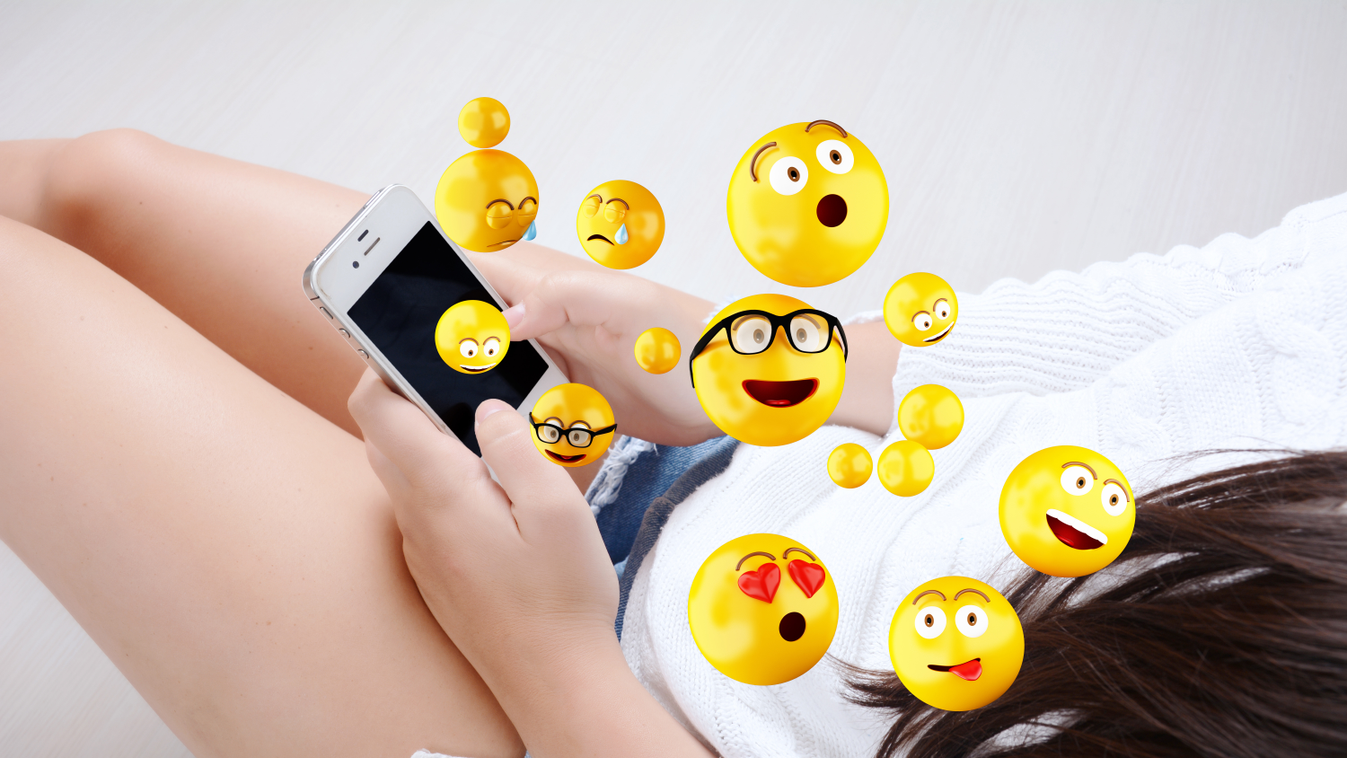 smart young emoji texting internet lifestyle message Woman mobile messaging device chat cell social smartphone technology phone concept online app happy guy digital emotion face connection communication funny adult cellphone hand model touchphone touch te