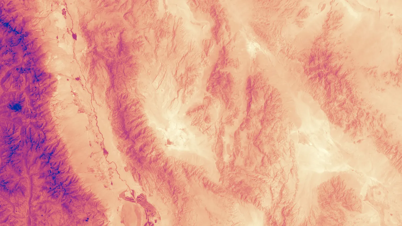 műholdkép, Death Valley, Halál-völgy, 54 fok, hőhullám, Mojave-sivatag, Kalifornia
