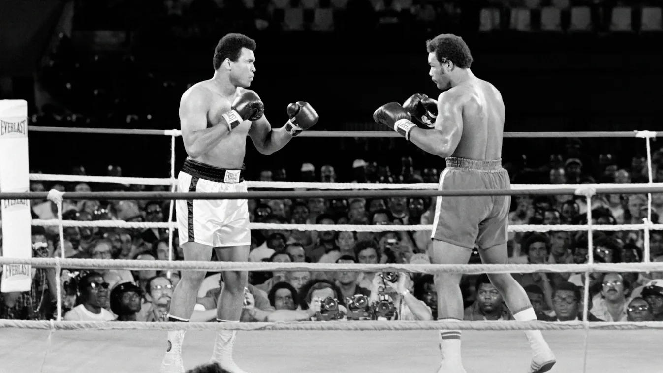 TO GO WITH AFP STORIES
In this photo taken on October 30, 1974 shows the fight between US boxing heavyweight champions, Muhammad Ali (L) (born Cassius Clay) and George Foreman in Kinshasa. On October 30, 1974 Muhammad Ali knocked out George Foreman in a c