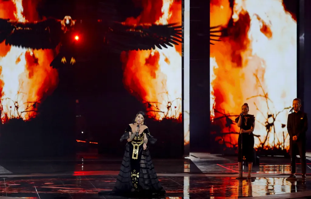 Albania's Jonida Maliqi performs the song "Ktheju tokes" during the Grand Final of the 64th edition of the Eurovision Song Contest 2019 at Expo Tel Aviv on May 18, 2019, in the Israeli coastal city. (Photo by Jack GUEZ / AFP) 
