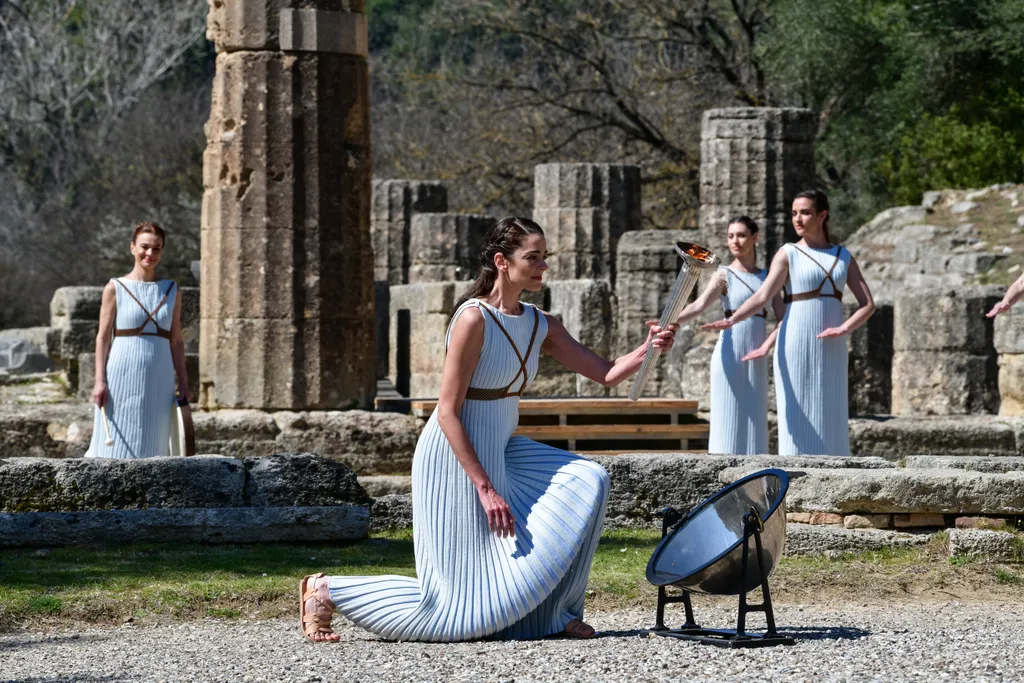 Lighting ceremony of the Olympic flame for the Tokyo Summer Olympics 2020,Greece,lighting ceremony,march,Olympia,Olympic flame,Olympi 